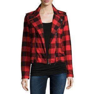 Hudson Womens Cynic Moto Jacket Tundra Buffalo Plaid Red Black size Small